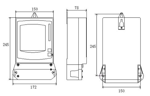 DTSY79-E型電子式三相預付費電能表外形尺寸圖